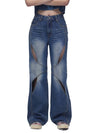 Cat eye cut out denim wide jeans navy - DILETTANTISME - BALAAN 1