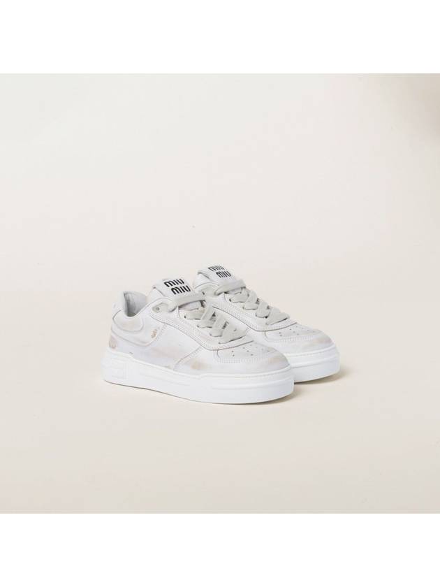 Women's Bleached Leather Low Top Sneakers White - MIU MIU - BALAAN 3