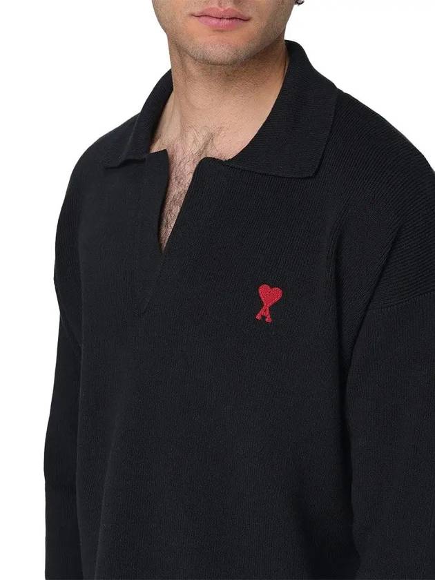 Small Heart Long Sleeve Polo Shirt Black - AMI - BALAAN 5