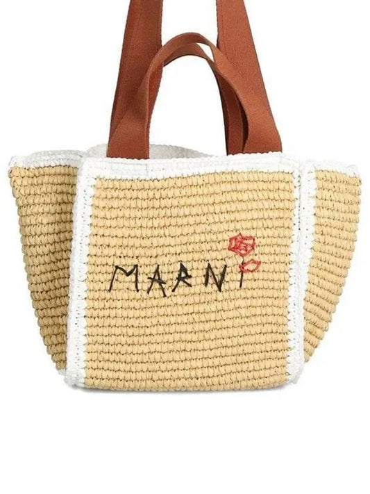 Embroidered Logo Woven Tote Bag Beige - MARNI - BALAAN 2