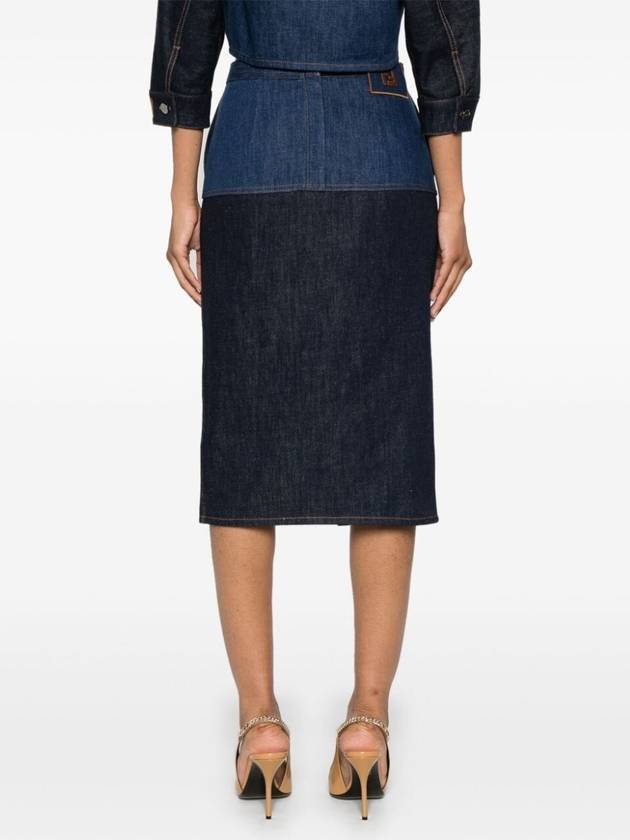 Two Tone Denim Pencil Skirt Blue - FENDI - BALAAN 5