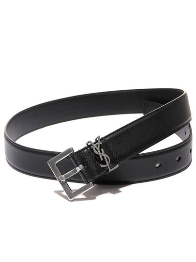 Square Buckle Monogram Leather Belt Black - SAINT LAURENT - BALAAN 2