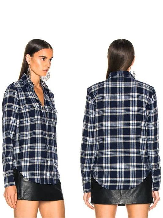 Women's Classic Western Check Shirt Blue - SAINT LAURENT - BALAAN.