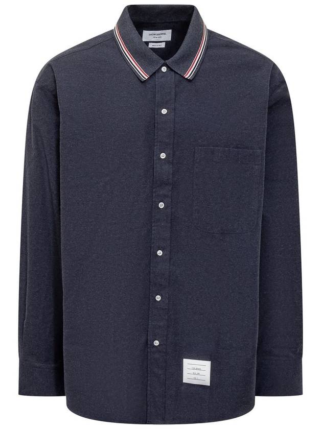 Oversized L/S Shirt W/Knit Collar In Engineered Rwb Stripe Cotton Flannel - THOM BROWNE - BALAAN 6