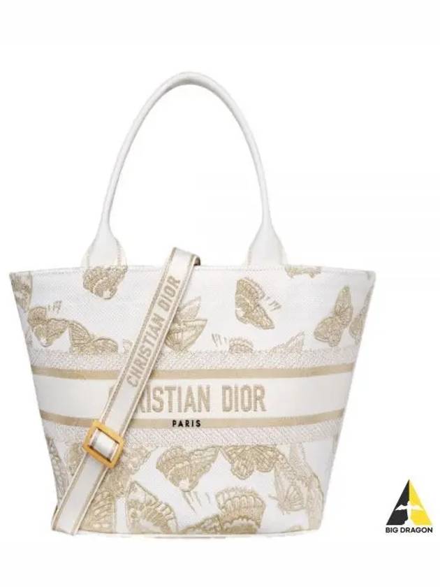 Gold Tone Gradient Butterflies Hat Basket Tote Bag White - DIOR - BALAAN 2