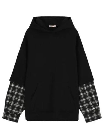 check hooded black t shirt - MARNI - BALAAN 1