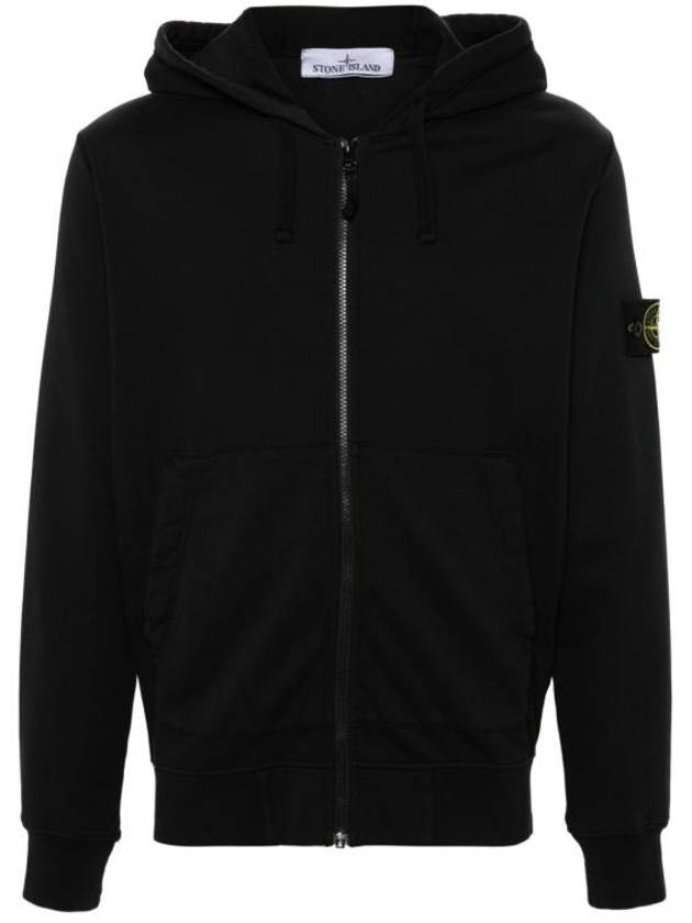 Organic Cotton Fleece Zip-Up Hoodie Black - STONE ISLAND - BALAAN 2