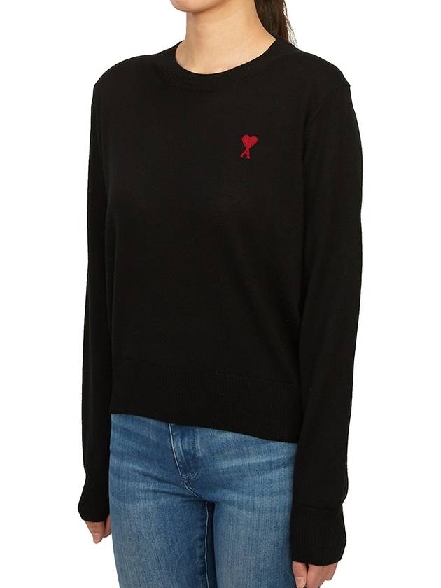 Heart Logo Crew Neck Merino Wool Knit Top Black - AMI - BALAAN 3