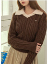 Women's Fluffy Open Collar Knit Top Brown - MICANE - BALAAN 7