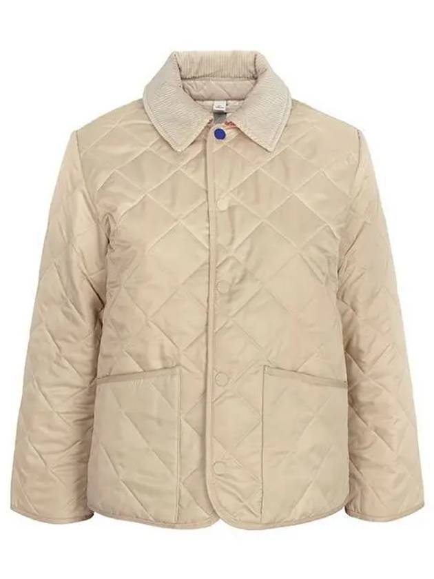 Kids Corduroy Collar Diamond Quilted Jacket Beige - BURBERRY - BALAAN 2