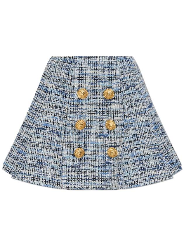 Balmain Tweed Skirt With Pleats, Women's, Blue - BALMAIN - BALAAN 1