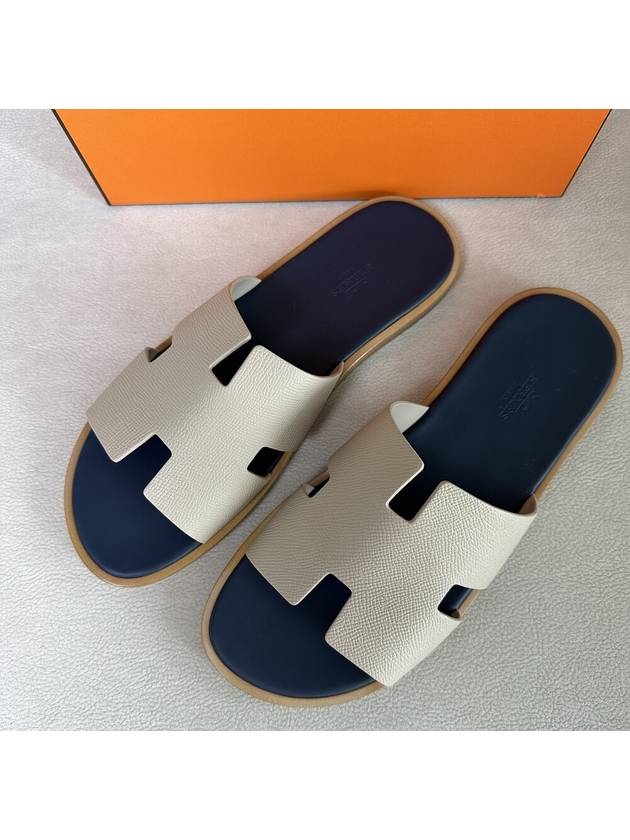 Izmir Leather Slippers Navy Ivory - HERMES - BALAAN 3