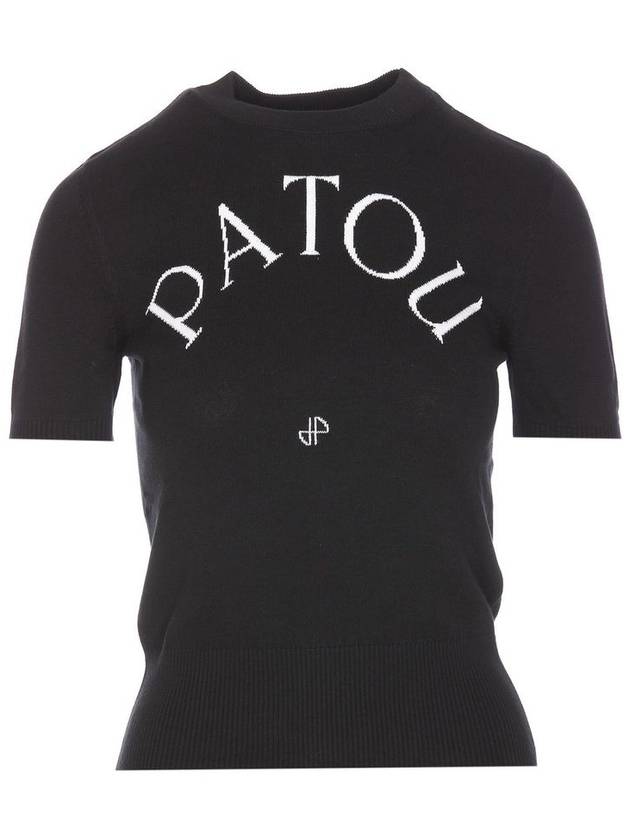 Logo Intarsia Short Sleeve Knit Top Black - PATOU - BALAAN 2