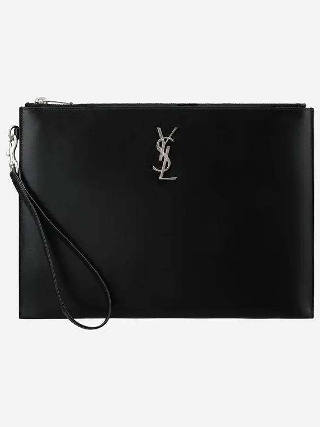 Monogram Silver Logo Clutch Bag Black - SAINT LAURENT - BALAAN 2