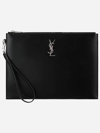 Monogram Silver Logo Clutch Bag Black - SAINT LAURENT - BALAAN 2