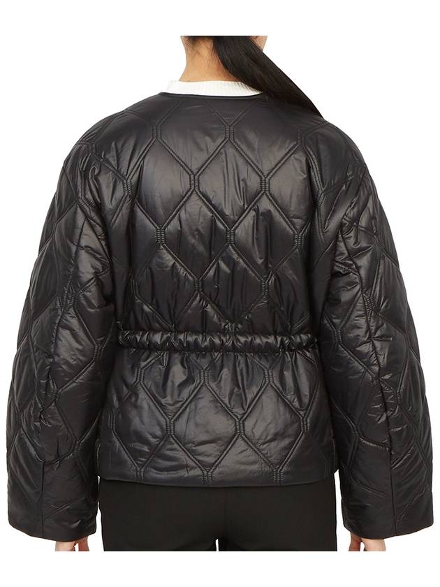 Shiny Quilted Zip-Up Jacket Black - GANNI - BALAAN 6