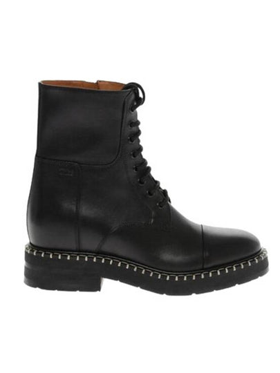 Leather Lace-Up Short Ankle Boots Black - CHLOE - BALAAN 2