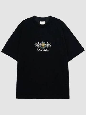 Drold Monsieur floral logo short sleeve tshirt TS148 CO001 BL black - DROLE DE MONSIEUR - BALAAN 1