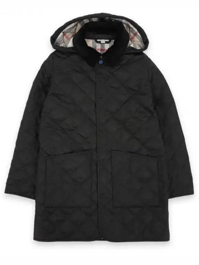 Kids Corduroy Collar Diamond Hooded Quilted Jacket Black - BURBERRY - BALAAN 2