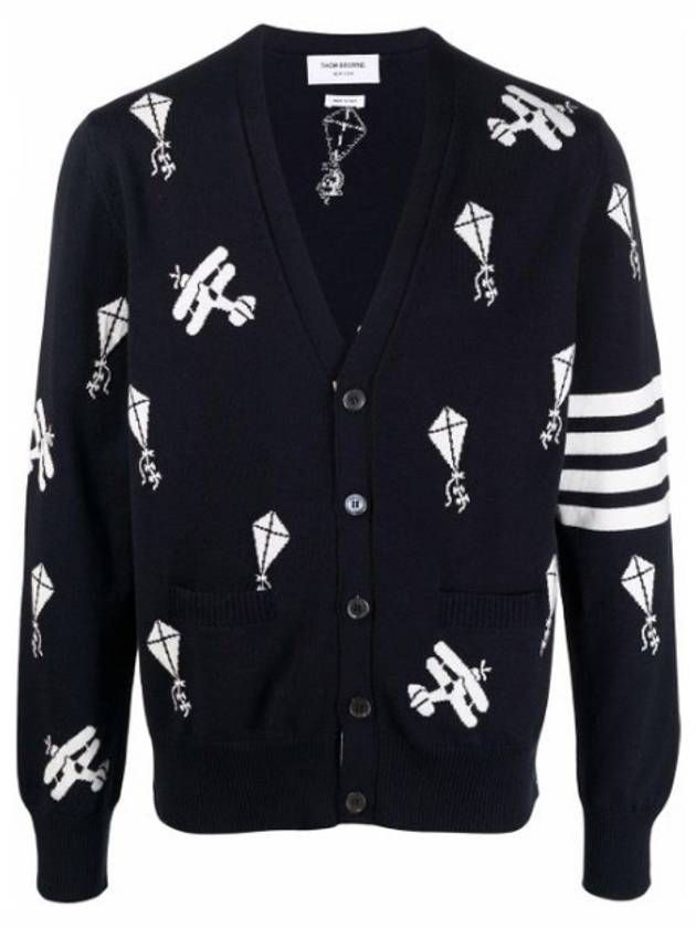 Sky Icon Merino Wool Cardigan Navy - THOM BROWNE - BALAAN 2