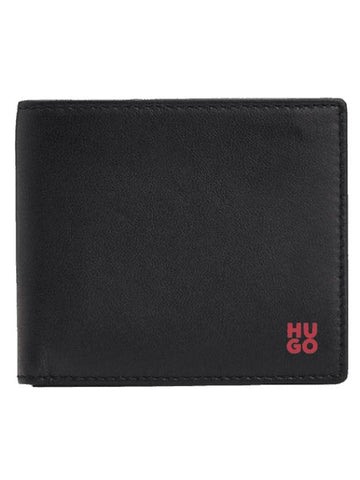 Stacked Logo Nappa Leather Billfold Half Wallet Black - HUGO BOSS - BALAAN 1