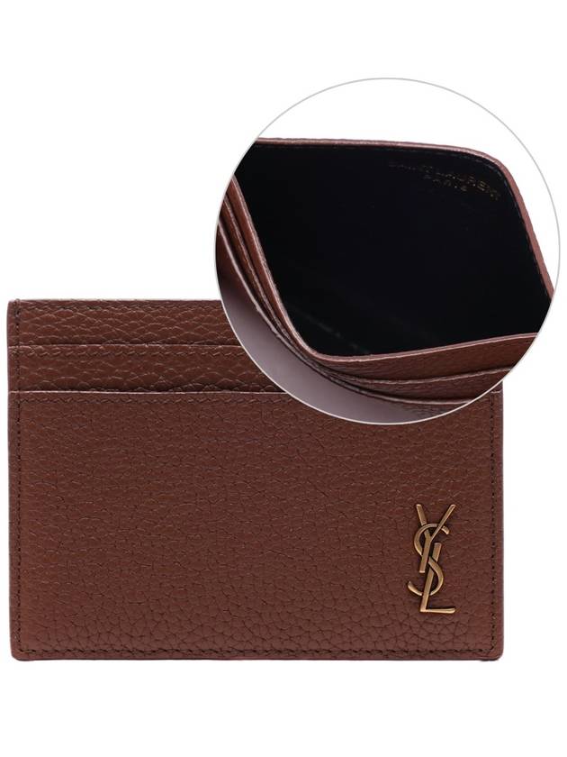 Monogram Gold Logo Calf Leather Card Wallet Brown - SAINT LAURENT - BALAAN 2