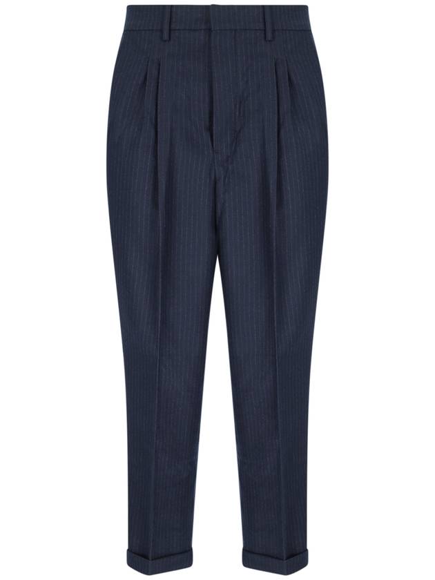 Men's Pinstriped Tailored Cropped Slacks Navy - AMI - BALAAN 2