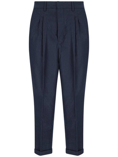 Men's Pinstriped Tailored Cropped Slacks Navy - AMI - BALAAN 2