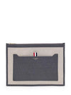 RWB Stripe Two-Tone Canvas Clutch Bag Beige Grey - THOM BROWNE - BALAAN 1