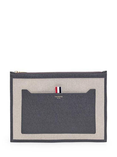 RWB Stripe Two-Tone Canvas Clutch Bag Beige Grey - THOM BROWNE - BALAAN 1