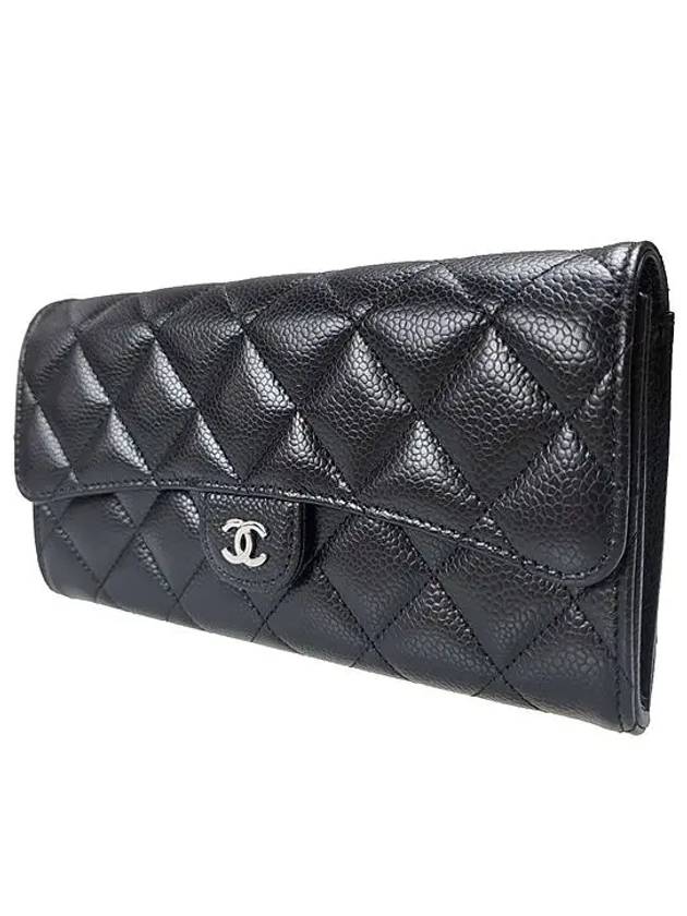 Caviar Classic Flap Long Wallet Silver Clad Black AP0241 - CHANEL - BALAAN 2