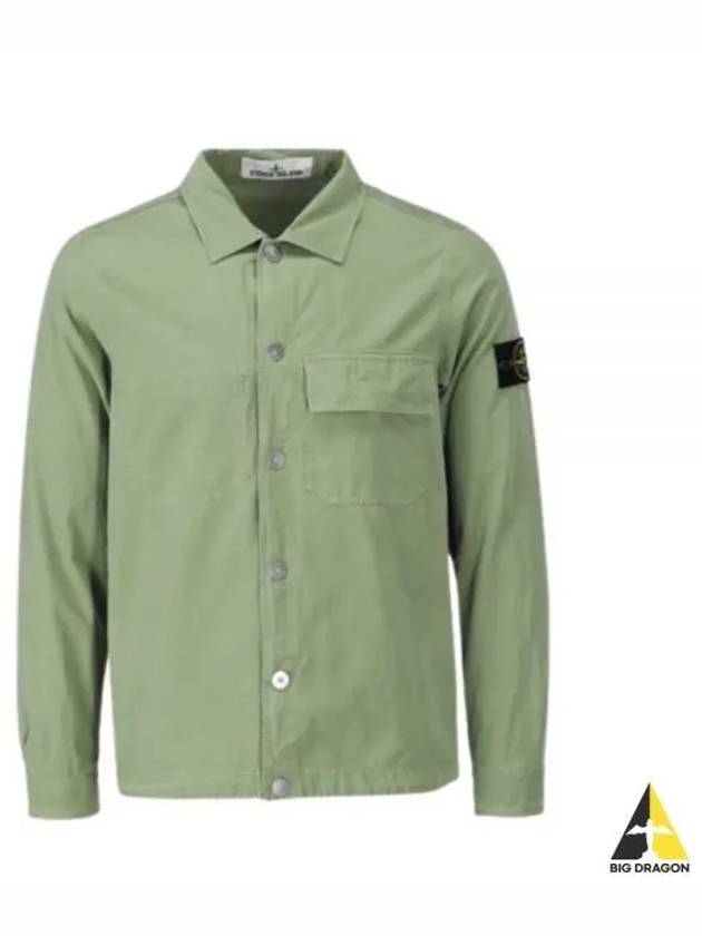 Cupro Cotton Twill Over Long Sleeve Overshirt Jacket Sage Green - STONE ISLAND - BALAAN 2