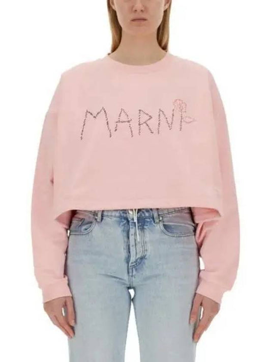 Embroidered Logo Crop Sweatshirt Pink - MARNI - BALAAN 2