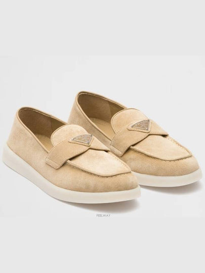 Triangle Logo Suede Leather Loafers Beige - PRADA - BALAAN 2