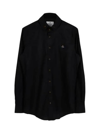 Men's Embroidered ORB Logo Long Sleeve Shirt Black - VIVIENNE WESTWOOD - BALAAN 2