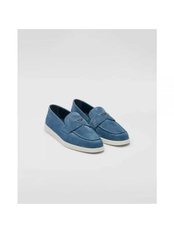 Triangle Logo Suede Loafers Blue - PRADA - BALAAN 1