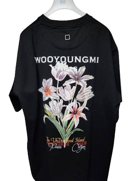 Flower Print Short Sleeve T-Shirt Black - WOOYOUNGMI - BALAAN 2