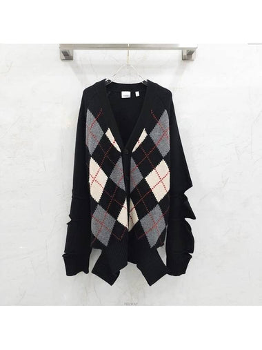 Lux You XL Black check cut out merino wool cardigan - BURBERRY - BALAAN 1