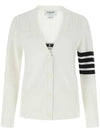 Cotton Hector Medallion V-neck Cardigan White - THOM BROWNE - BALAAN.