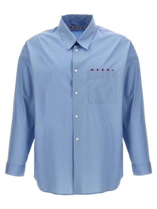 Logo Print Cotton Long Sleeve Shirt Light Blue - MARNI - BALAAN 1