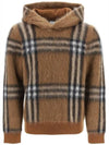 Men's Exaggerated Check Wool Mohair Blend Hoodie Dark Birch Brown - BURBERRY - BALAAN 1