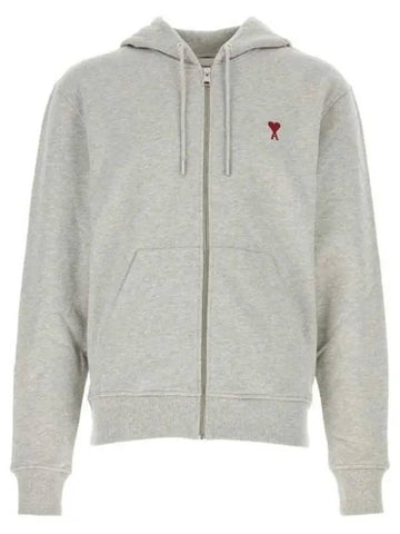 De Coeur Small Heart Zip Up Hoodie Grey - AMI - BALAAN 1