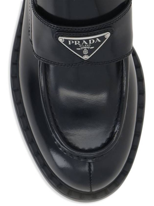 Triangle Logo Chocolate Brushed Leather Loafers Black - PRADA - BALAAN 5