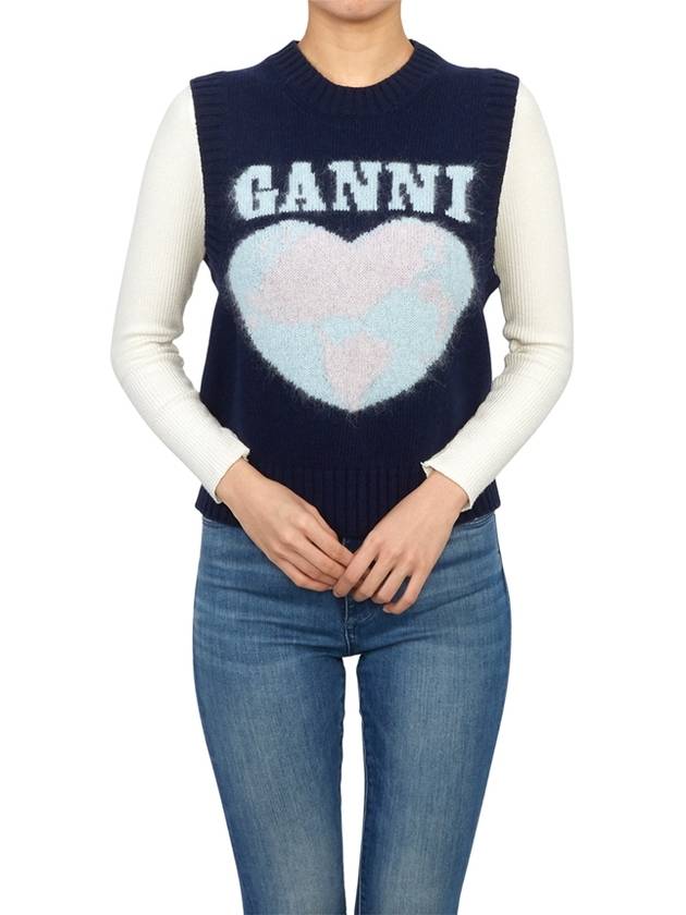 Logo Heart Gilet Vest Navy - GANNI - BALAAN 5