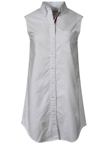 Women's Three Stripes Sleeveless Oxford Shirt Midi Dress White - THOM BROWNE - BALAAN.