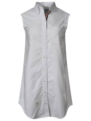 Women's Three Stripes Sleeveless Oxford Shirt Midi Dress White - THOM BROWNE - BALAAN 1