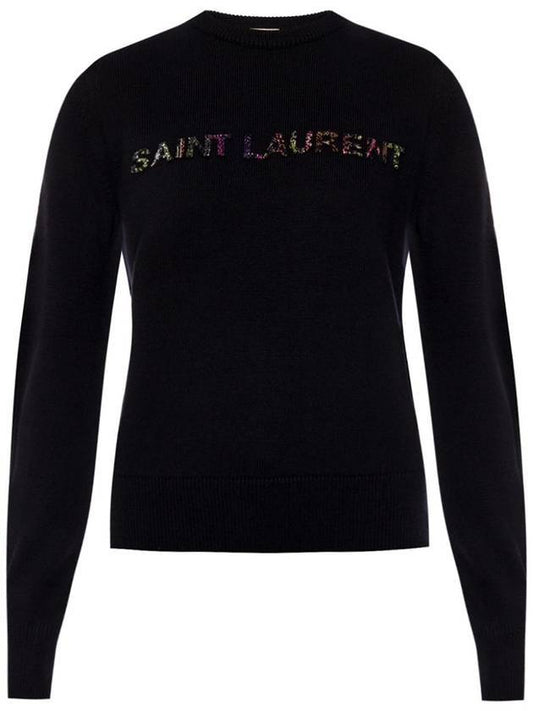 Women's Logo Embroidered Knit Top Black - SAINT LAURENT - BALAAN 1