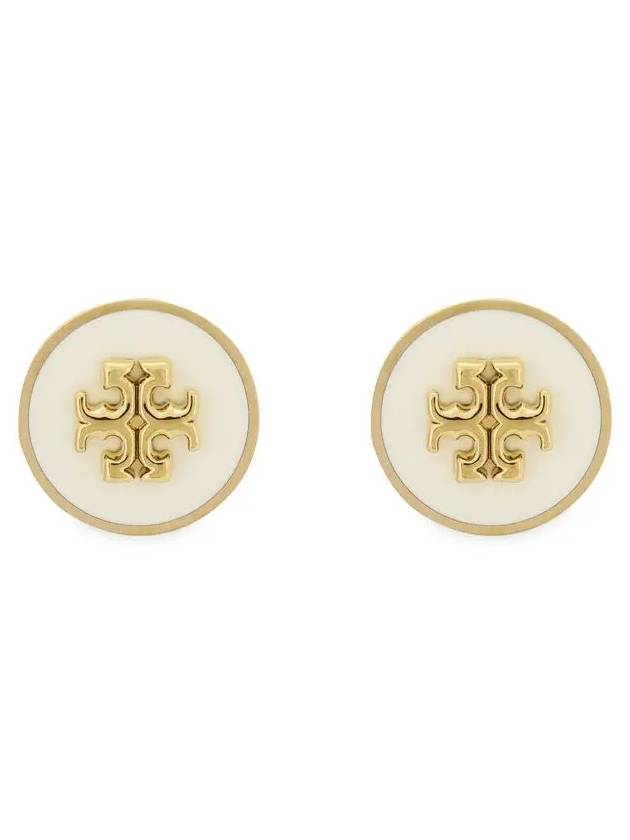 Kira Enamel Circle Stud Earrings White Gold - TORY BURCH - BALAAN 4