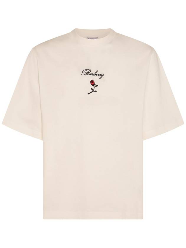 Rose Embroidered Logo Short Sleeve T-shirt White - BURBERRY - BALAAN 1