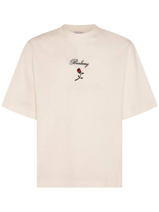 Rose Embroidered Logo Short Sleeve T-shirt White - BURBERRY - BALAAN 1